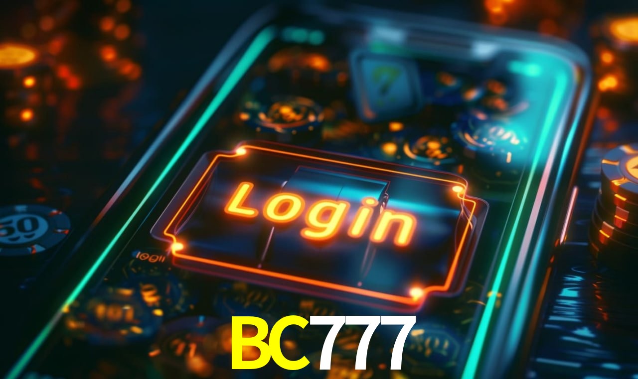 Una escena digital vívida inspirada en casino con BC777 mostrado prominentemente, luces brillantes, fichas, cartas y acentos dorados.